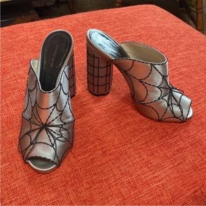Marco De Vincenzo Spider's web-embroidered Satin Mules Shoes